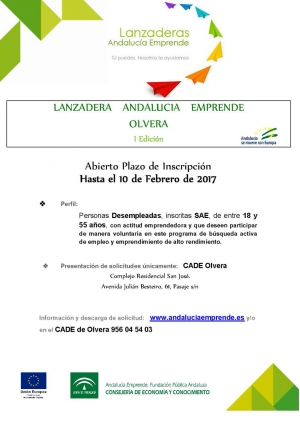 Abierto el plazo para participar en la I edición de la Lanzadera Andalucía Emprende Olvera hasta el 10 de febrero