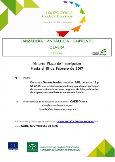 Abierto el plazo para participar en la I edición de la Lanzadera Andalucía Emprende Olvera hasta el 10 de febrero