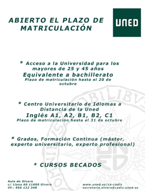 Abierto el plazo de matriculación en el Aula de la UNED de Olvera