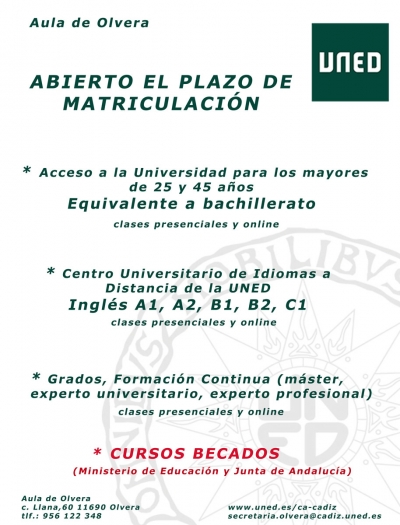 Abierto el plazo de matriculación en el Aula de la UNED de Olvera